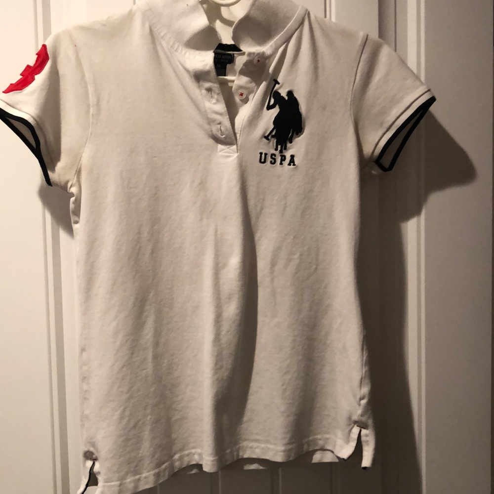 white uspa button polo shirt